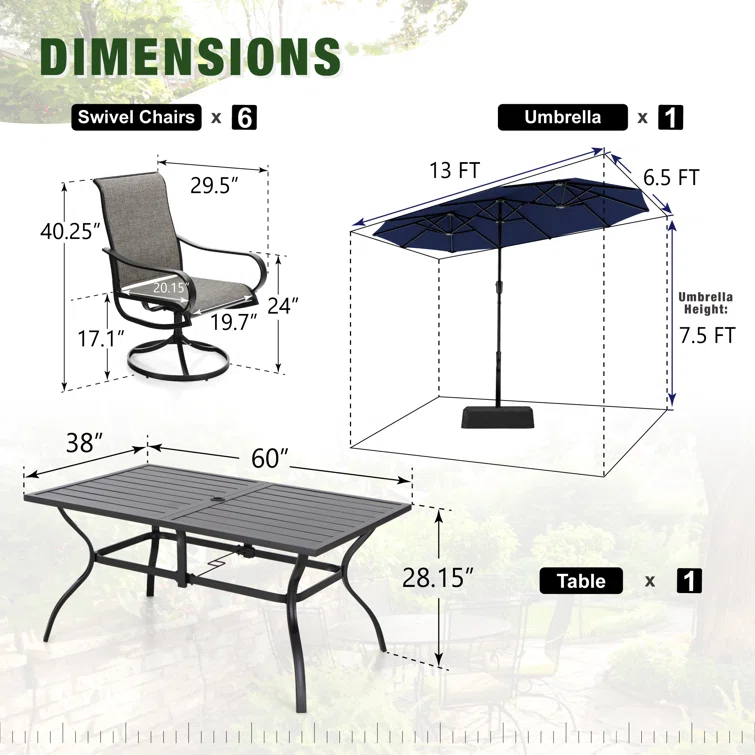 Alyah 6 - Person Rectangular Outdoor Dining Set
