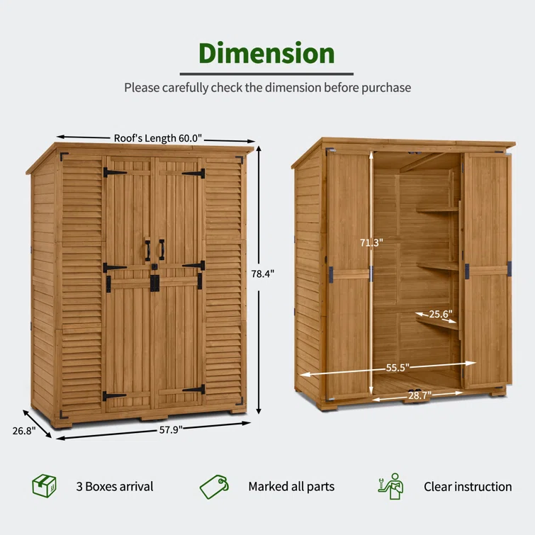 5 ft. W x 2 ft. D Outdoor Storage Shed with Double Lockable Doors and Waterproof Asphalt Roof
