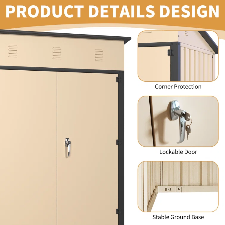 4*3*6 ft Metal Outdoor Storage Shed with Lockable Doors for Home/Backyard/Garden/Lawn Tools