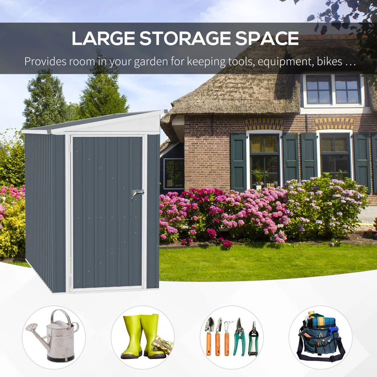 Outsunny 4 ft. W x 8 ft. D Metal Lean-To Tool Shed