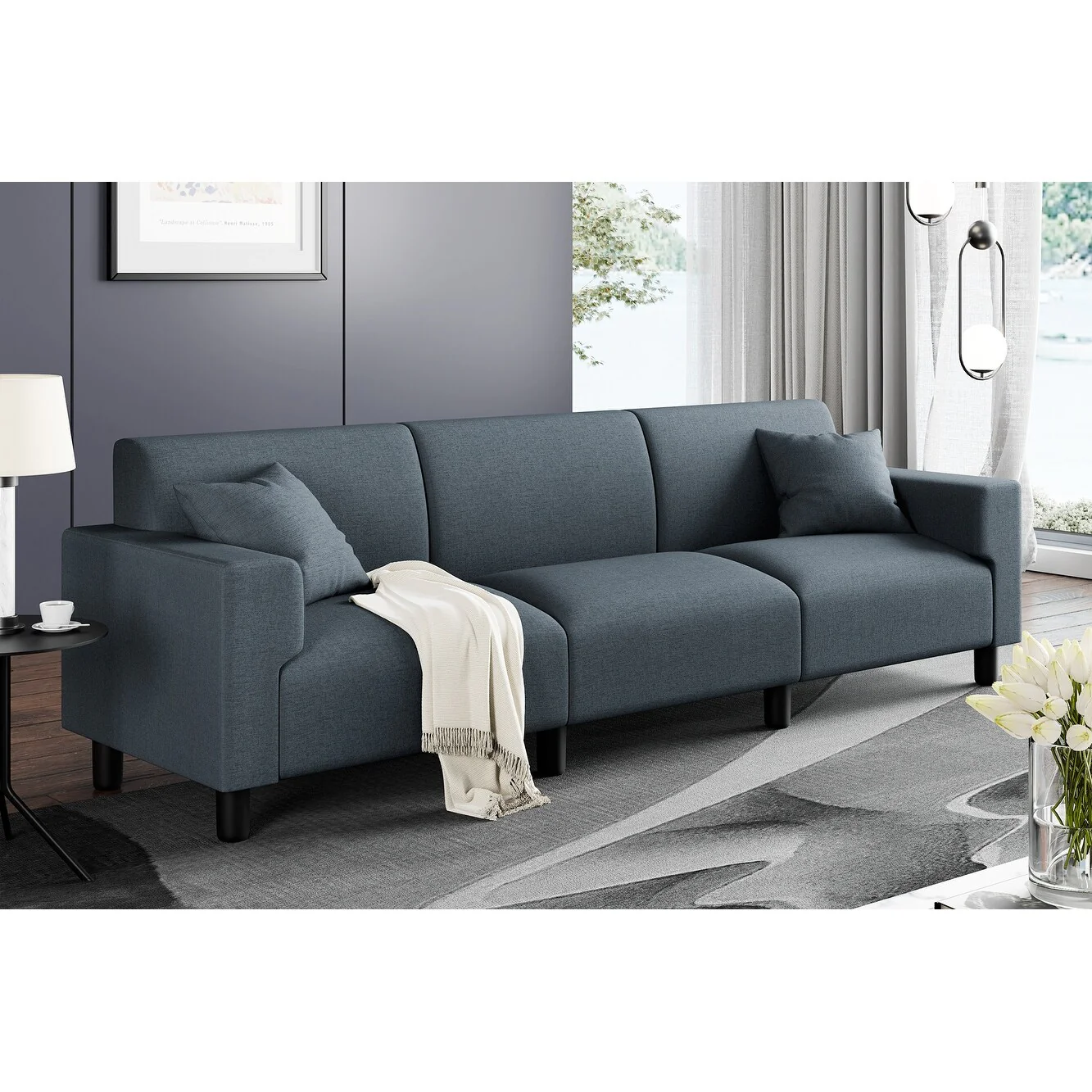 Futzca 94'' Sofa Couch, Modern 3-Seater Sofa with Two Pillows