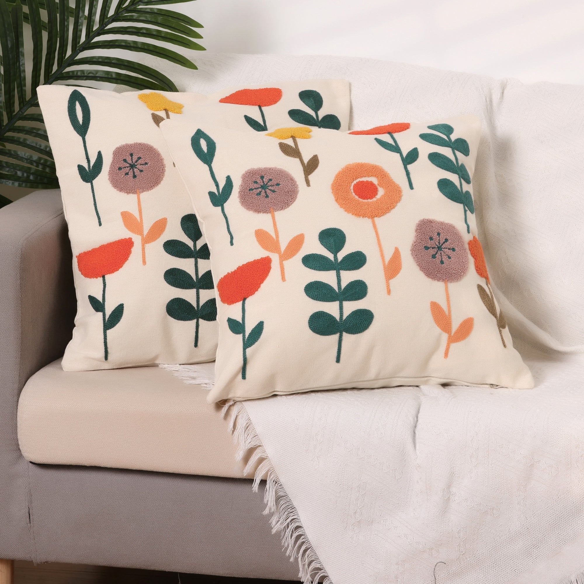 Pack of 2 Embroidered Farmhouse Throw Pillow Cover Floral Pattern Pillow Cases