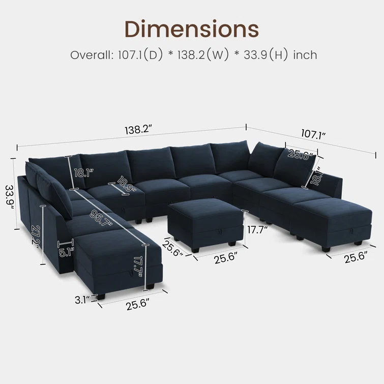 Kandle Modular Upholstered Velvet Chaise Sectional Sofa