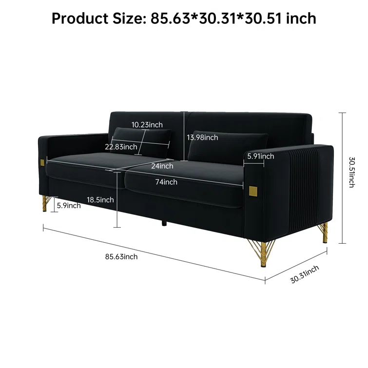 Deondry 85.63" Velvet Square Arm Sofa