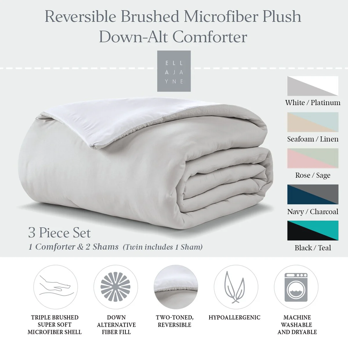 Ella Jayne Reversible Brushed Microfiber Plush Down-Alternative Comforter Set