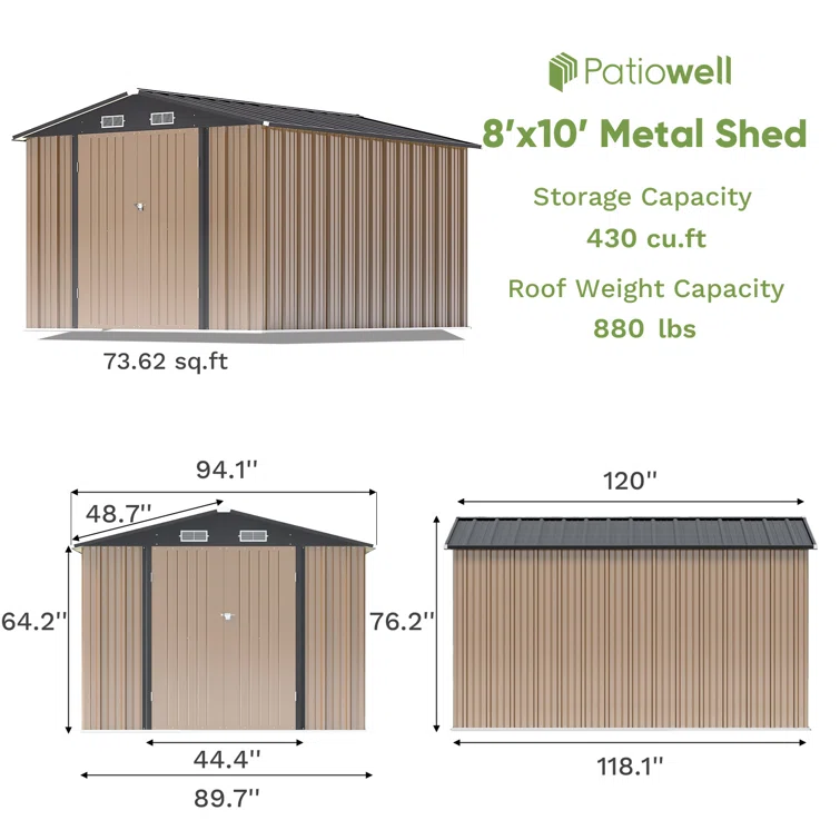 8 ft. W x 10 ft. D Metal Storage Shed
