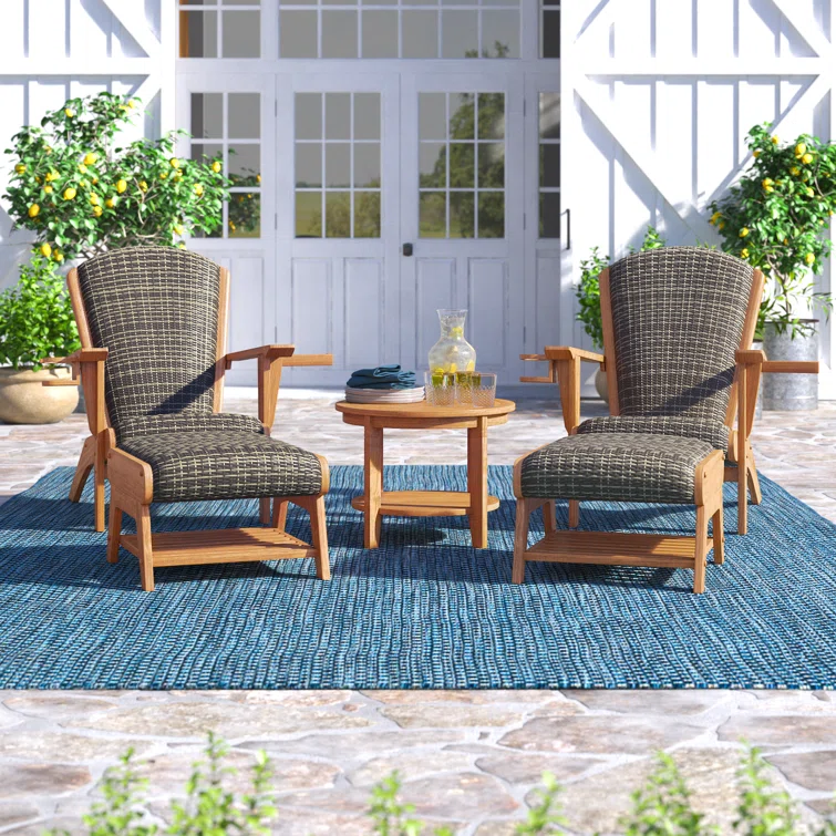 Teak Wood - 5 Piece Seating Group Adirondack Chair with Ottoman