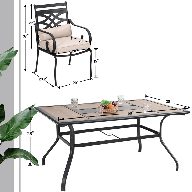 Alyah 6 - Person Rectangular Outdoor Dining Set with Cushions
