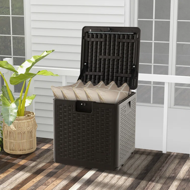 Costway 20.5'' W 28 Gallons Lockable Deck Box in Brown