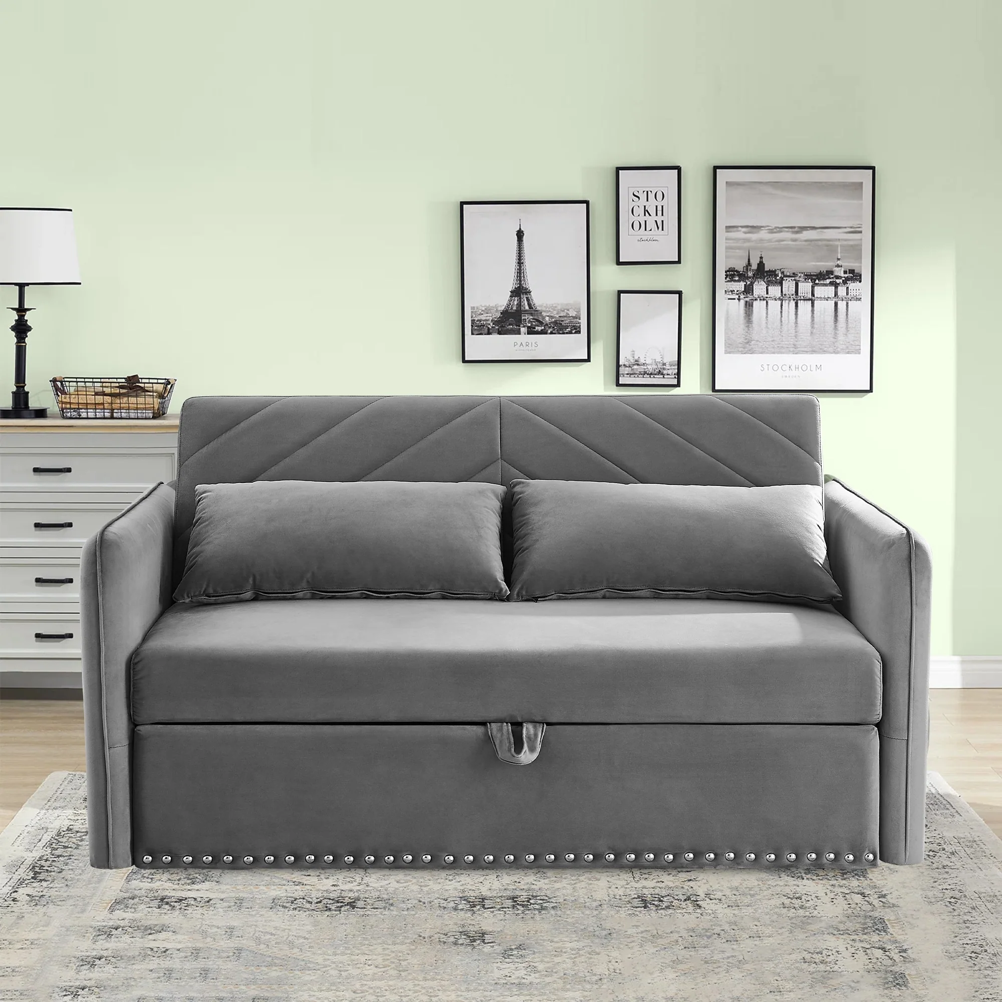Aukfa 3 in 1 Convertible Sofa Bed Velvet Loveseat Sleeper