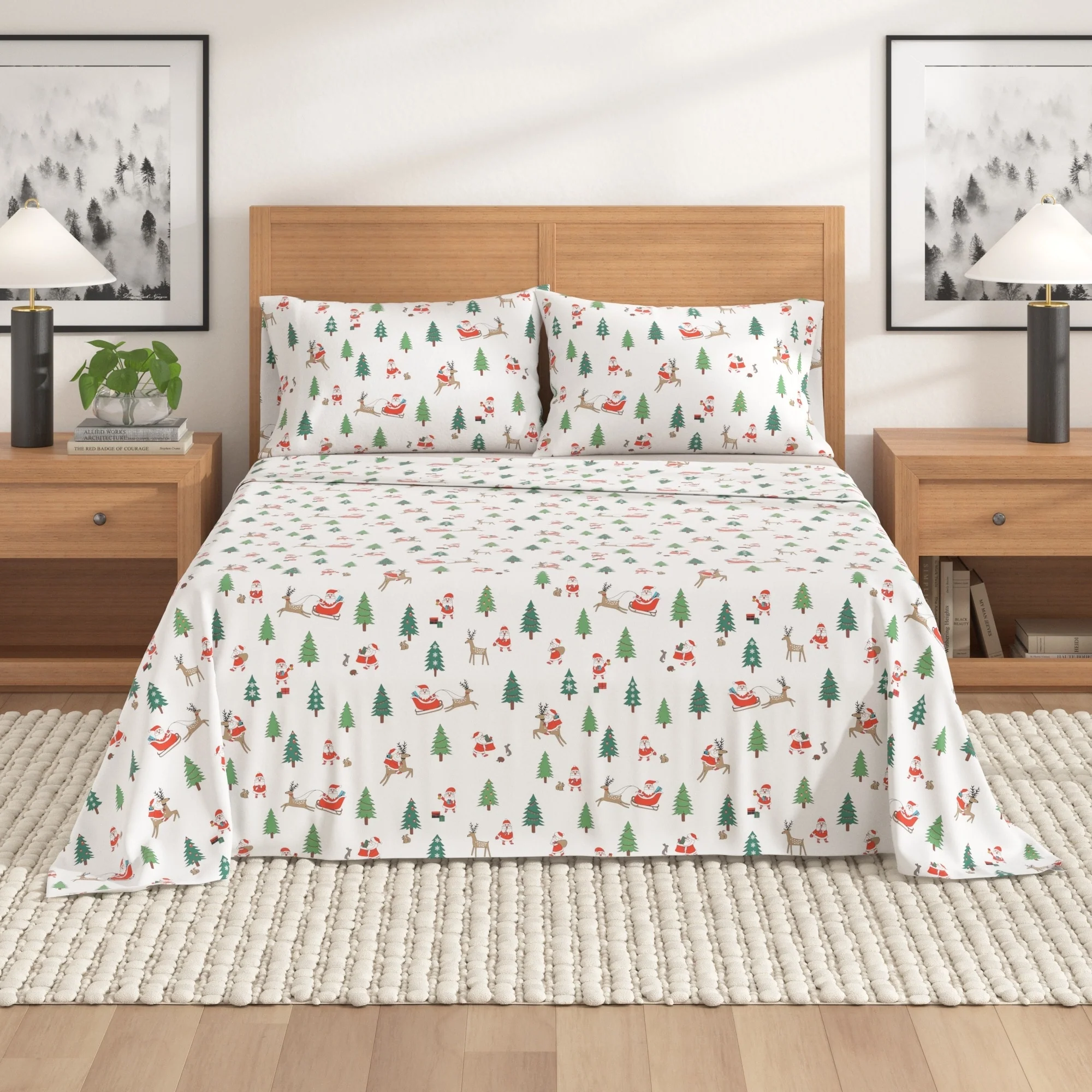 Linery & Co. Christmas Turkish Cotton Double-Brushed Flannel Bed Sheet Set