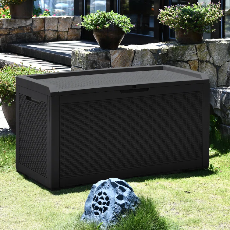 Modern Depo 100 Gallon Water Resistant Resin Deck Box with Cushion, Lockable