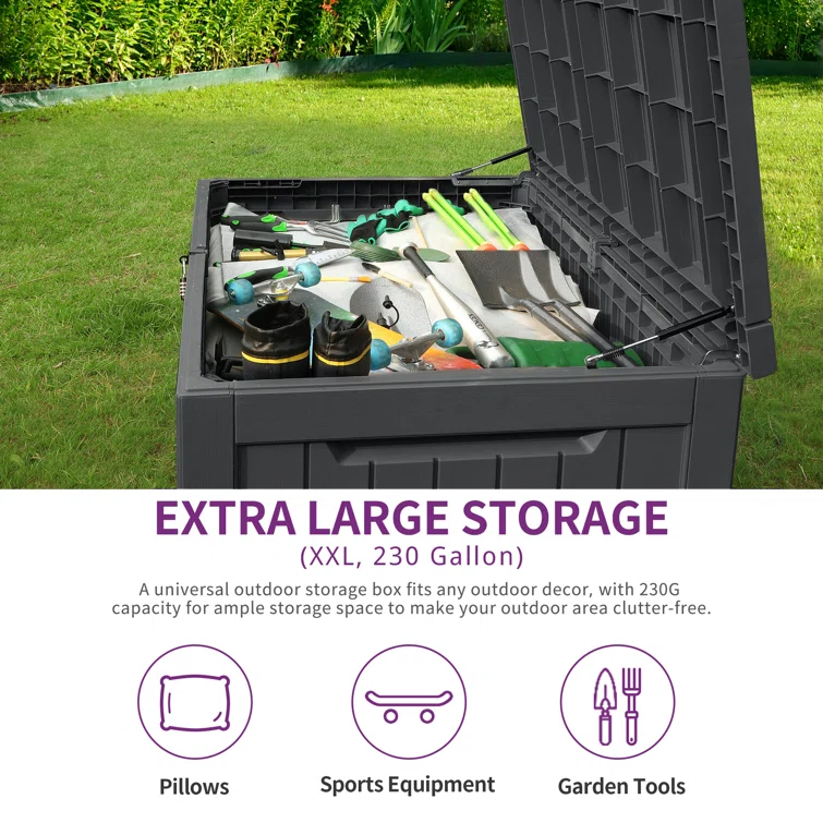 Edrosie Inc 233 Gallons Water Resistant Resin Lockable Deck Box
