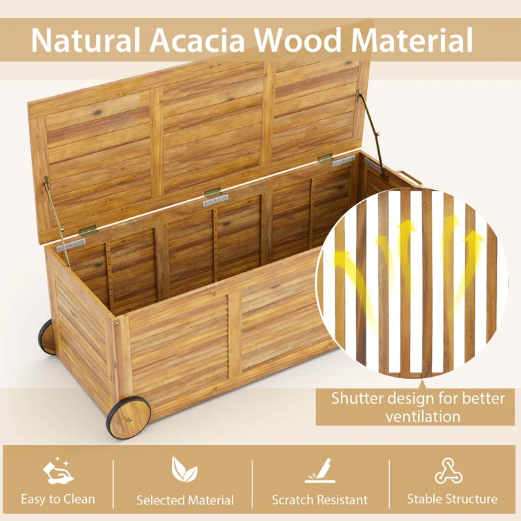 Costway 50'' W 48 Gallons Acacia Deck Box in Natural