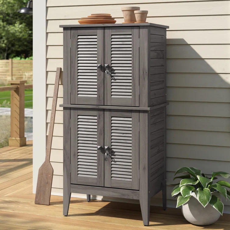 Beachcrest Home™ Anjenette 32'' W 195.05 Gallons Water Resistant Solid Wood Acacia Lockable Cabinet Deck Box