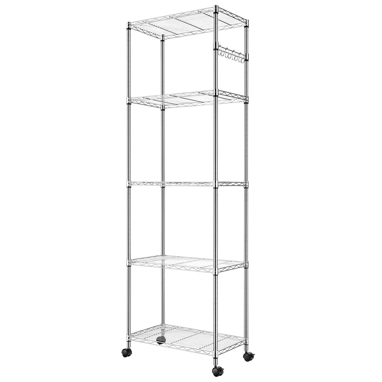 Westbrooke 71'' H x 24'' W Height -Adjustable Storage Chromed Wire Shelving Unit with Wheels Hooks