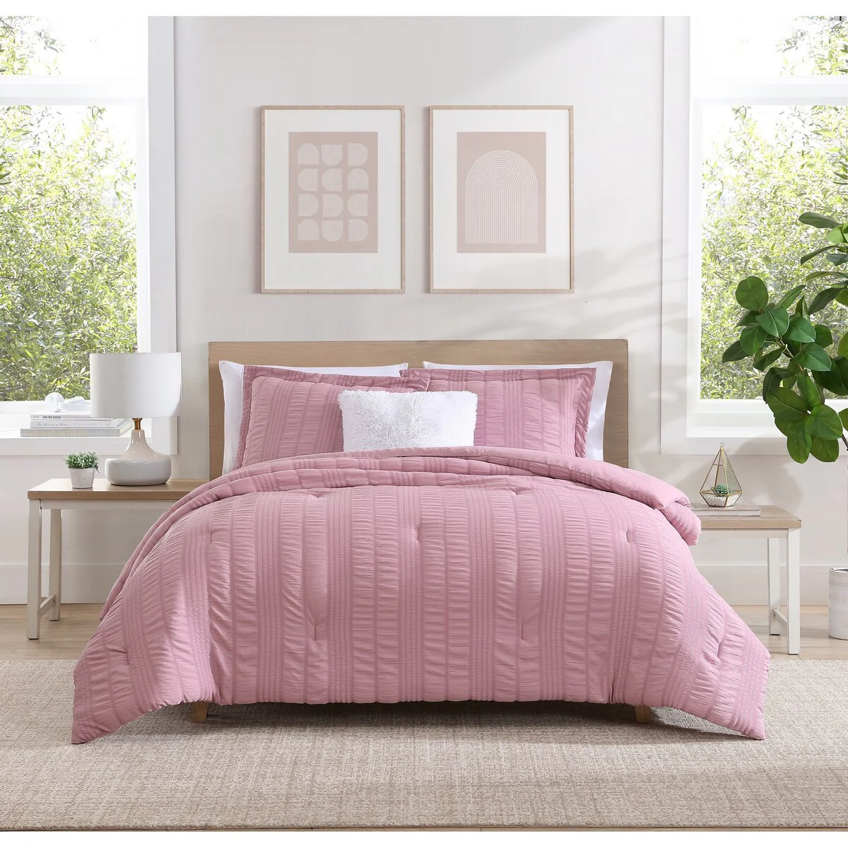CEDAR COURT Morgan Textured Seersucker Stripe Soft Polyester Seersucker Comforter Set