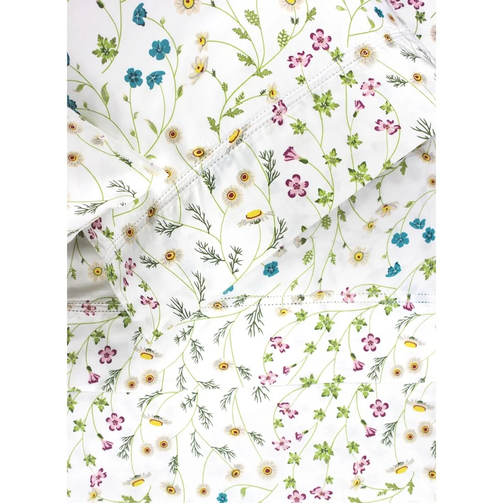 Printed Design Cotton Collection 400 Thread Count Wildflower Bed Sheet Set