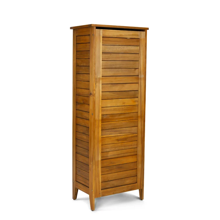 Beachcrest Home™ Anjenette 24'' W 104.73 Gallons Water Resistant Solid Wood Acacia Lockable Cabinet Deck Box
