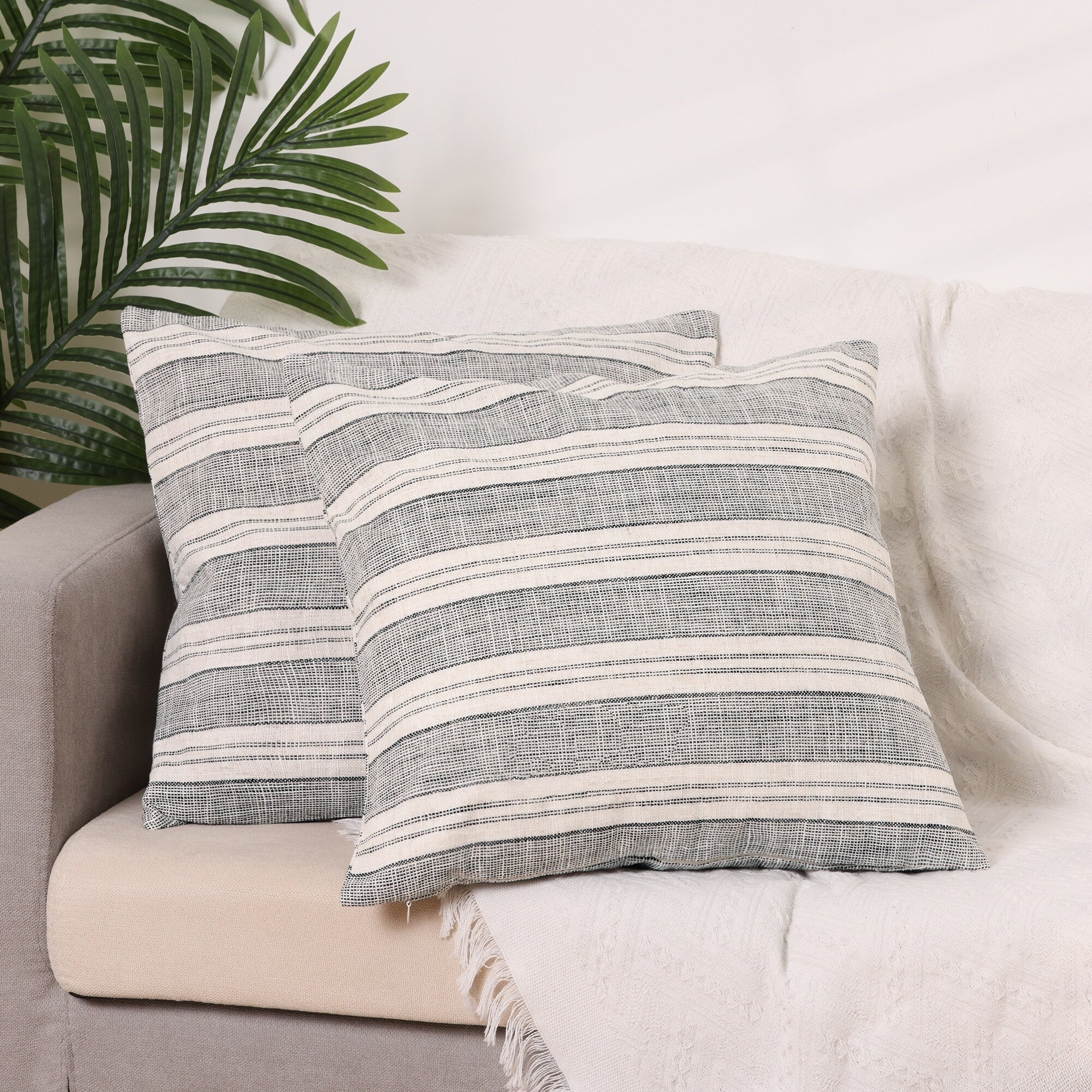 Pack of 2 Checked Decorative Pillow Covers Modern Linen Throw Pillow Case