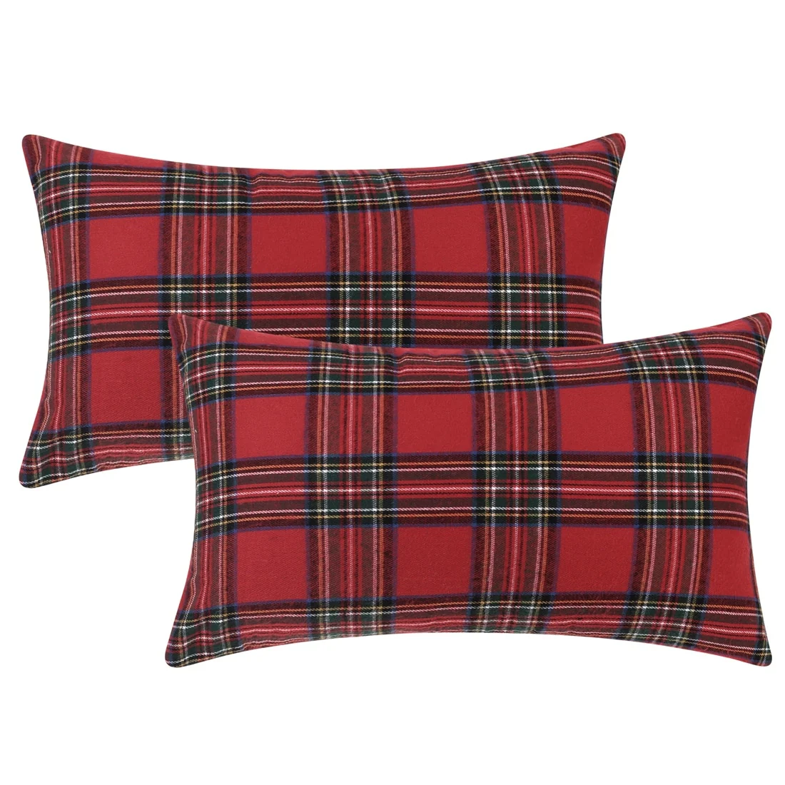 Pack of 2 Festive Plaid Decorative Throw Pillow Covers Scottish Tartan Square Case Cushion Covers