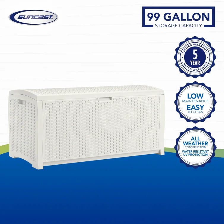 Suncast 50'' W 99 Gallons Water Resistant Resin Lockable Deck Box in White