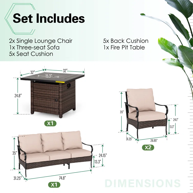 Arwand Outdoor Conversation Set with Fire Pit Table