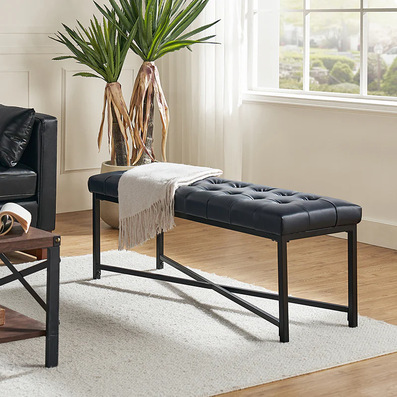 Arnold Versatile Elegance: Genuine Leather Bench with Button-Tufted Design