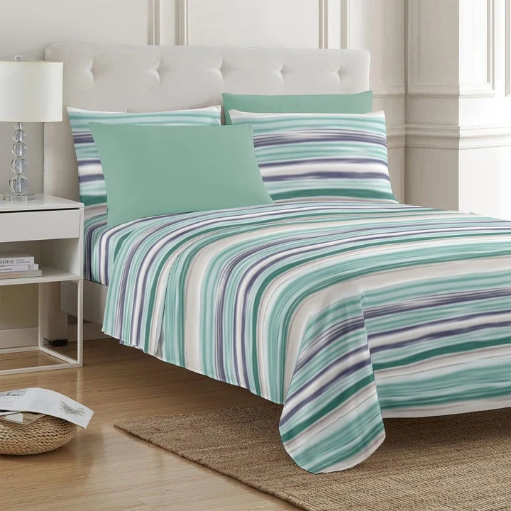 PREMIUS 4-6 Piece Printed Wrinkle-Free Sheet Set, Watercolor Stripe