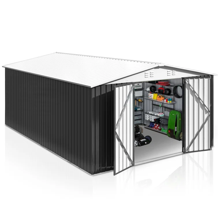 Metal Storage Shed with Updated Frame Structure and Lockable Doors