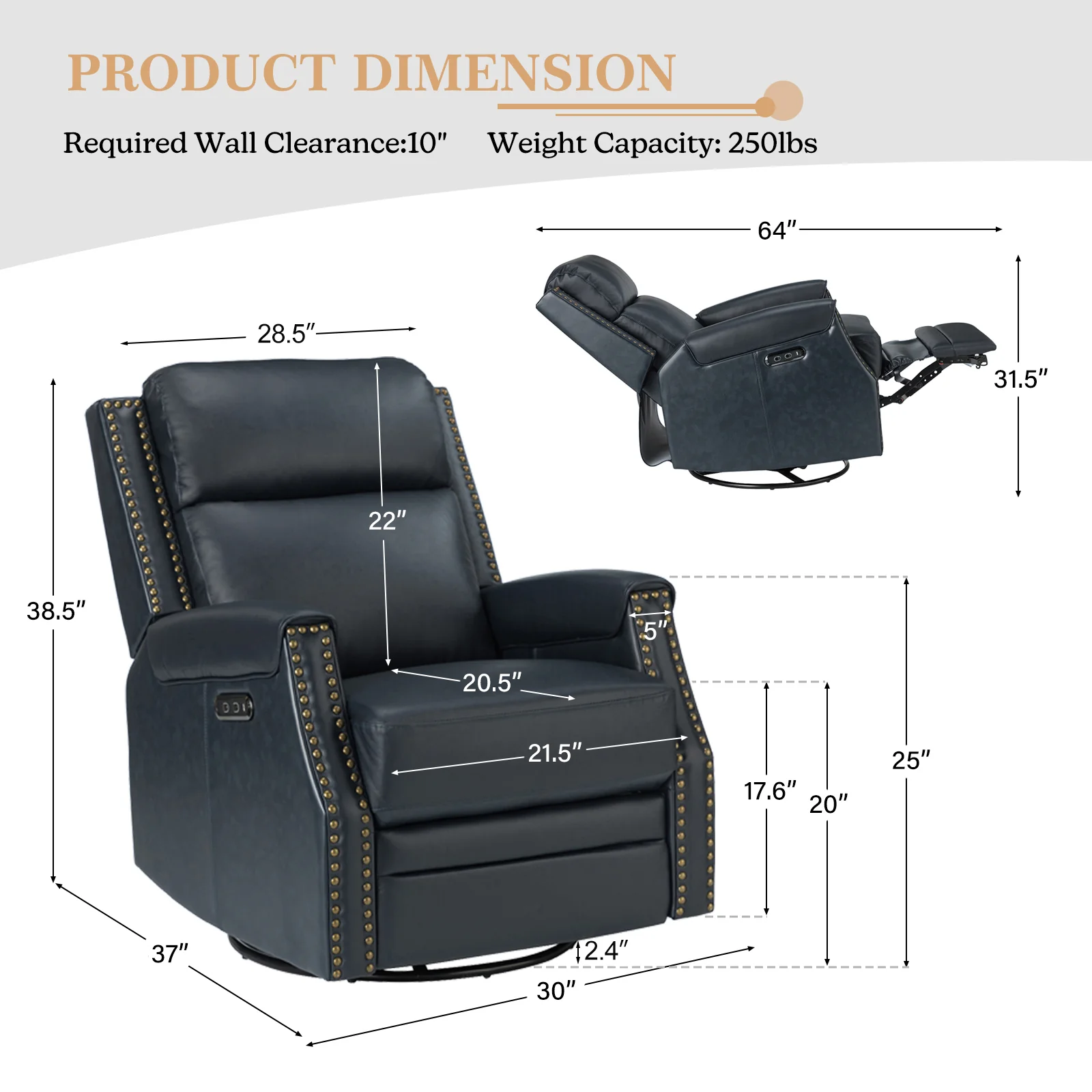 Hieronymus Genuine Leather Power Rocking Recliner