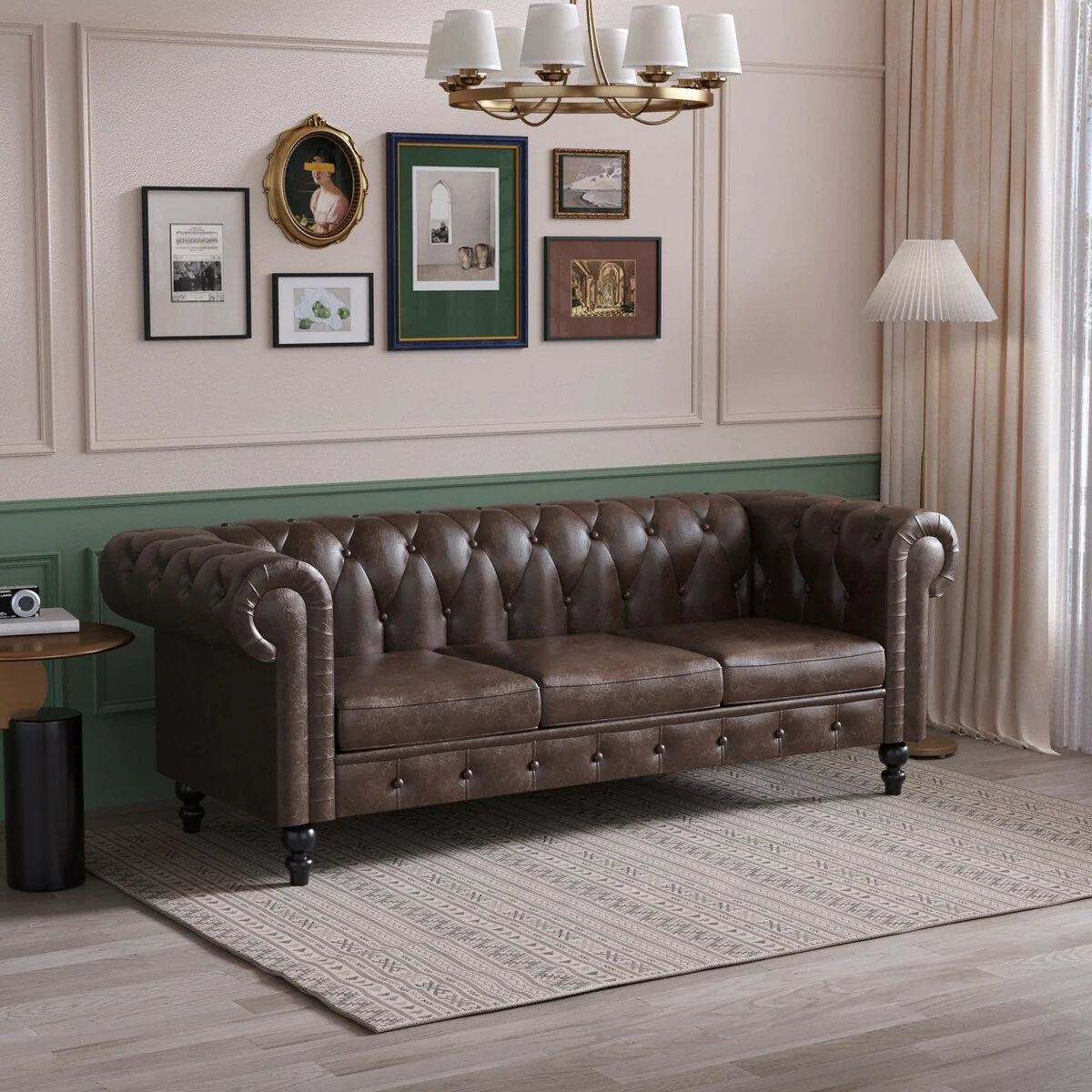Faux Leather Upholstered Chesterfield Sofa -- 3 seats