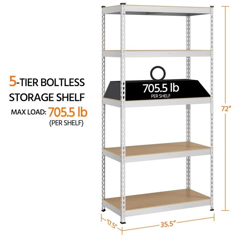 Lundys 5 Tiers Adjustable Metal Storage Shelving Heavy Duty Boltless Display