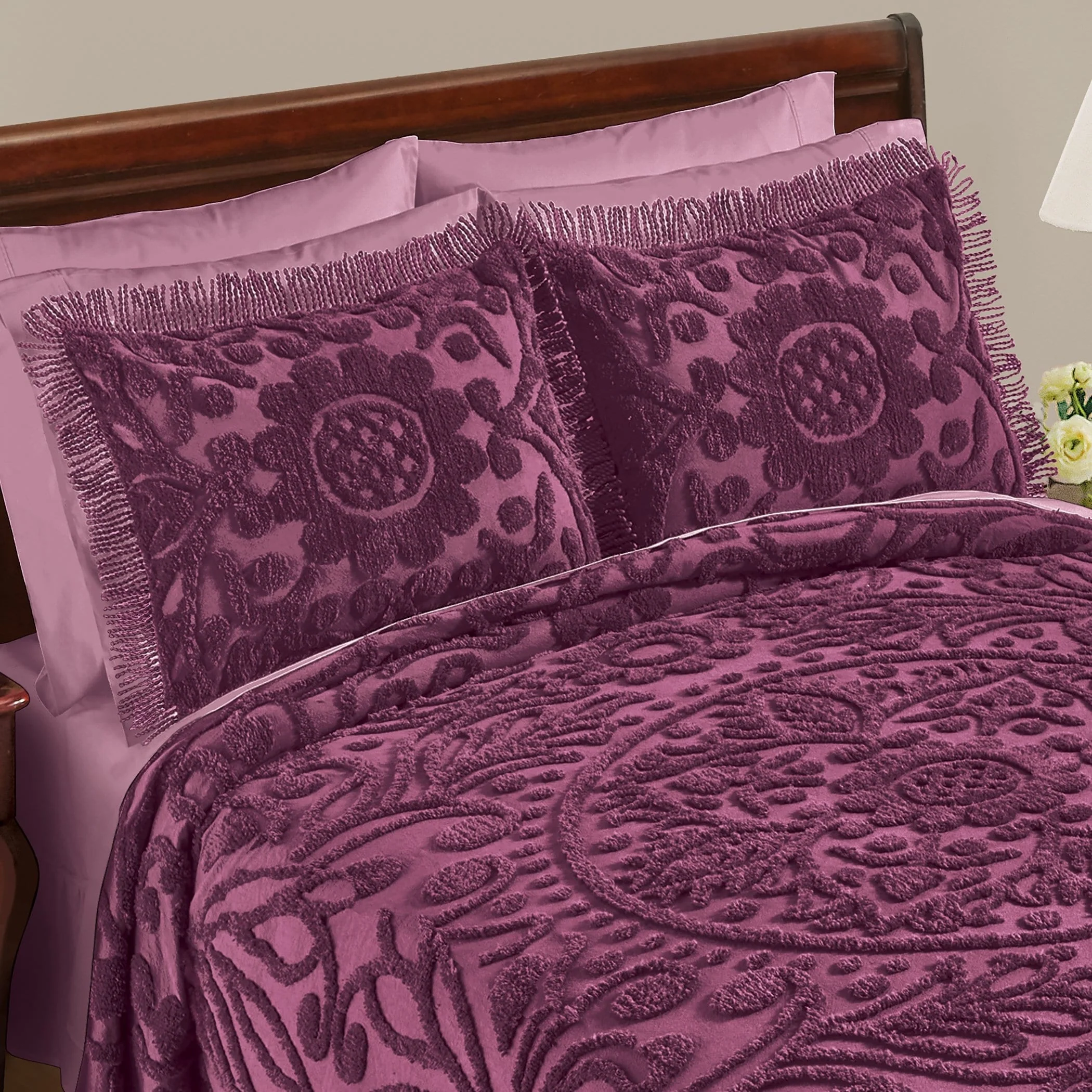 Blossoming Chenille Textured Floral Design Fringe Border Pillow Sham