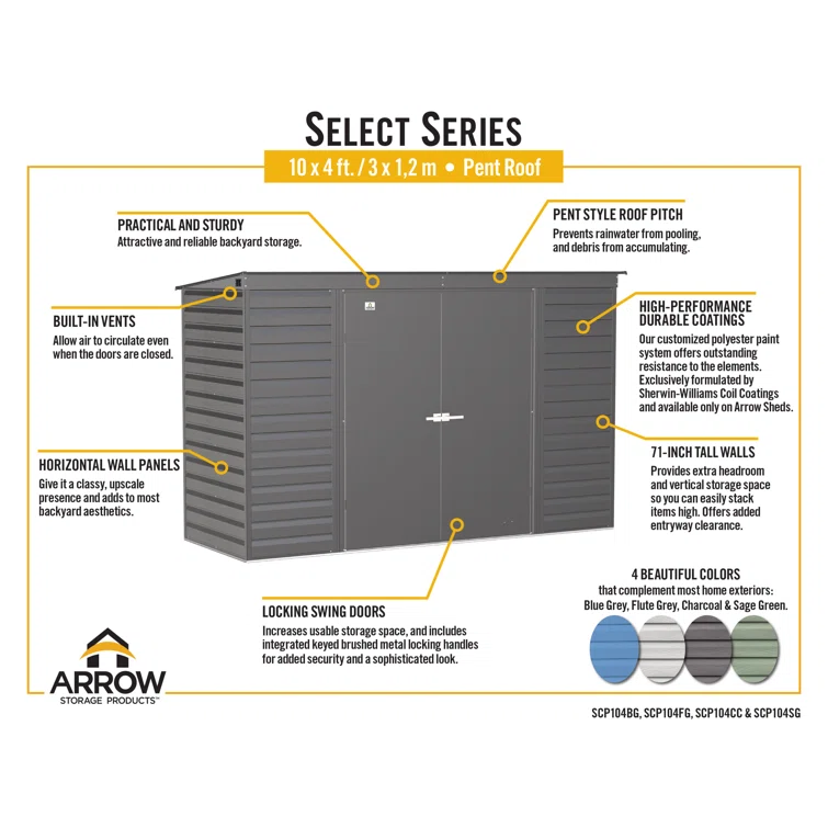 10 ft. W x 4 ft. D Steel Horizontal Storage Shed