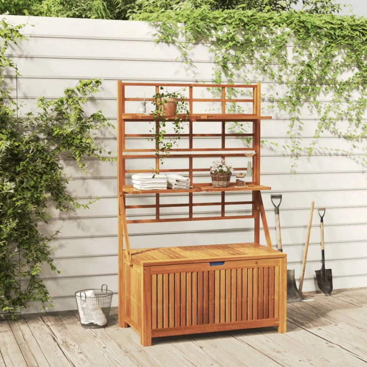 VidaXL 39'' W Water Resistant Acacia Wood Acacia Deck Box in Anthracite