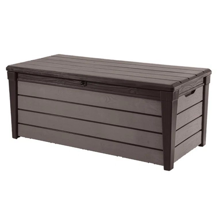 Keter Brushwood 120 Gallon Durable Resin Outdoor Storage Deck Box For Furniture and Supplies, Brown