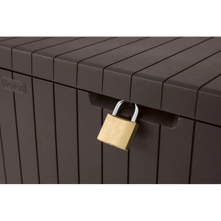 Keter City 30 Gallon Small Durable Resin Outdoor Storage and Organization Deck Box For Patio Furniture and Supplies, Brown
