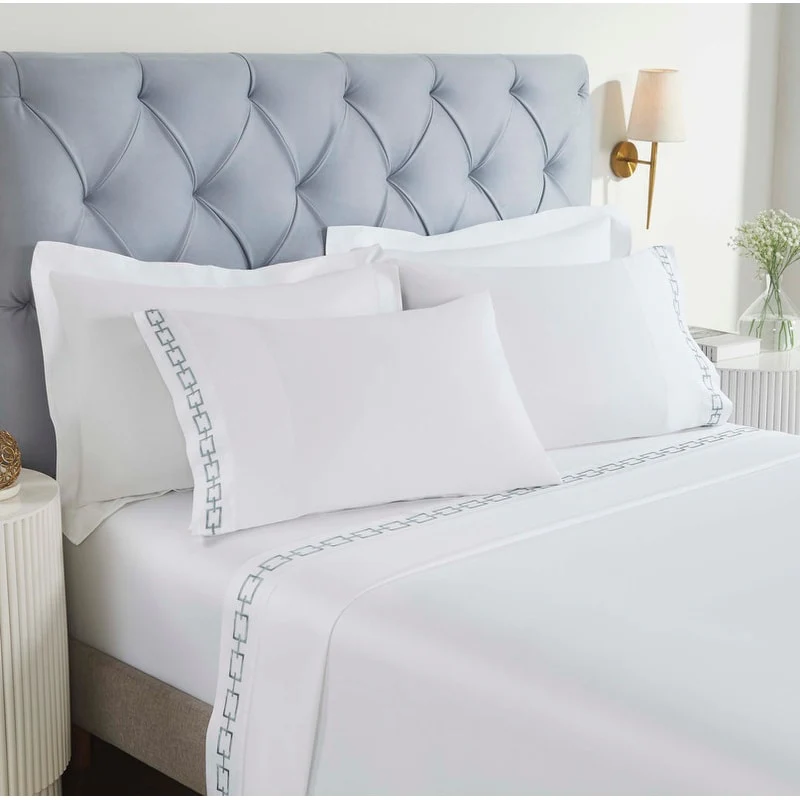 Blue Nile Mills Aura Cotton Chain Links Embroidered Bed Sheet Set