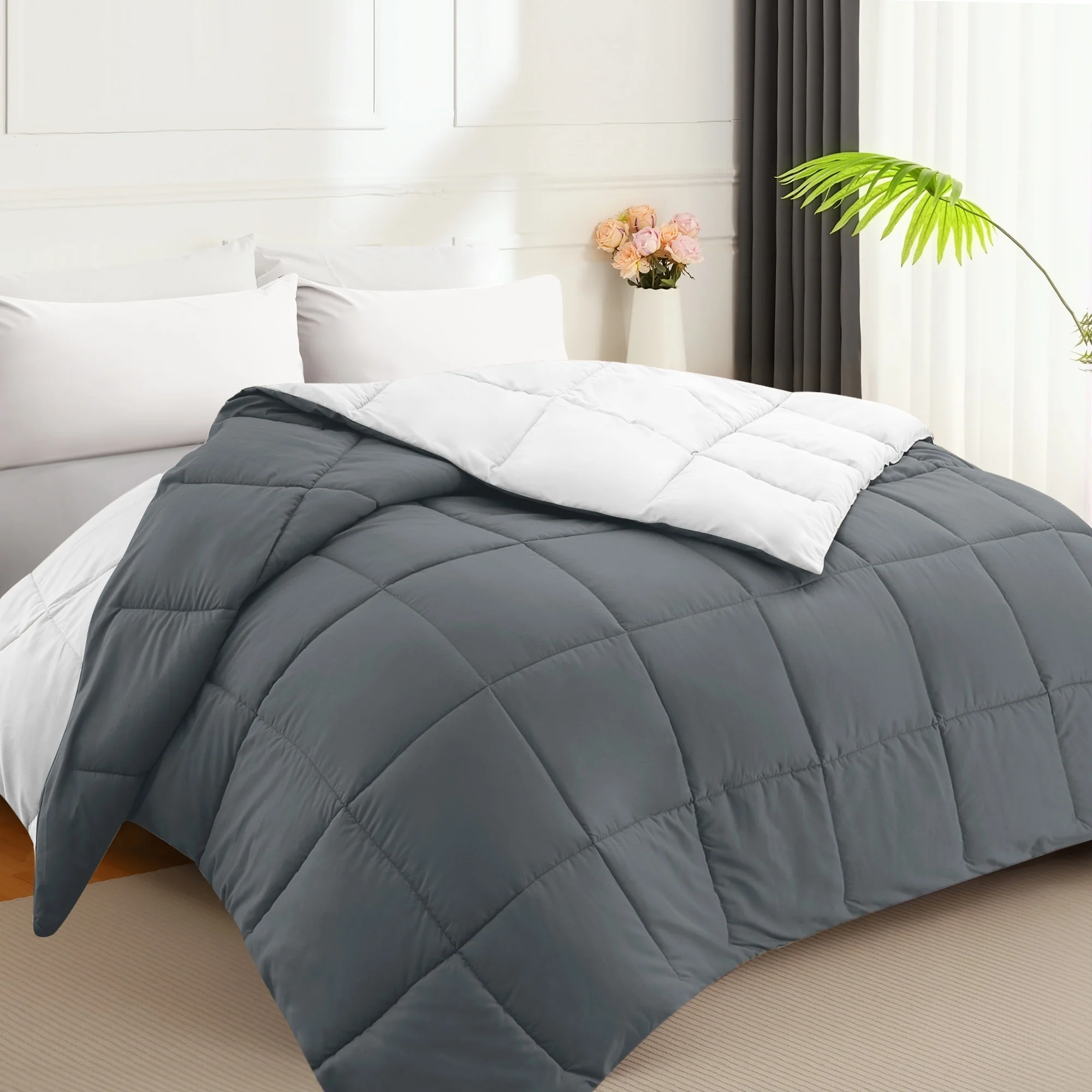 JEAREY Ultra-Lightweight Reversible All-Season Comforter, Cooling Down Alternative Duvet Inserts