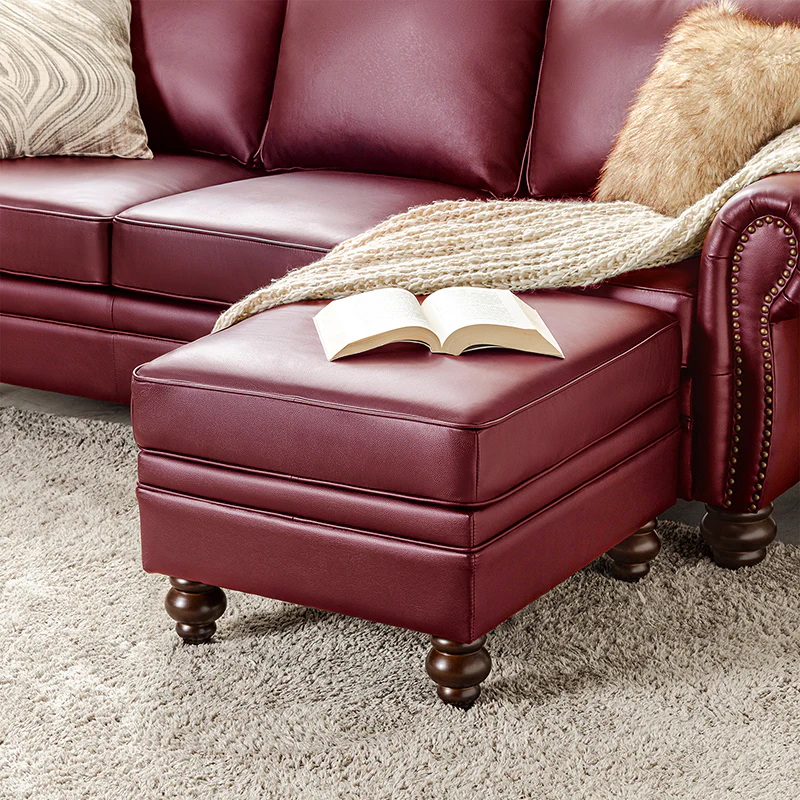 Basilio Contemporary Genuine Leather Ottoman for Living Room