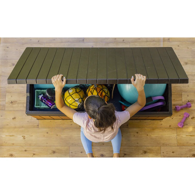 Keter Darwin 150 Gallon Durable Resin Outdoor Storage and Organization Deck Box Ideal For Garden Patio Furniture and Supplies, Brown