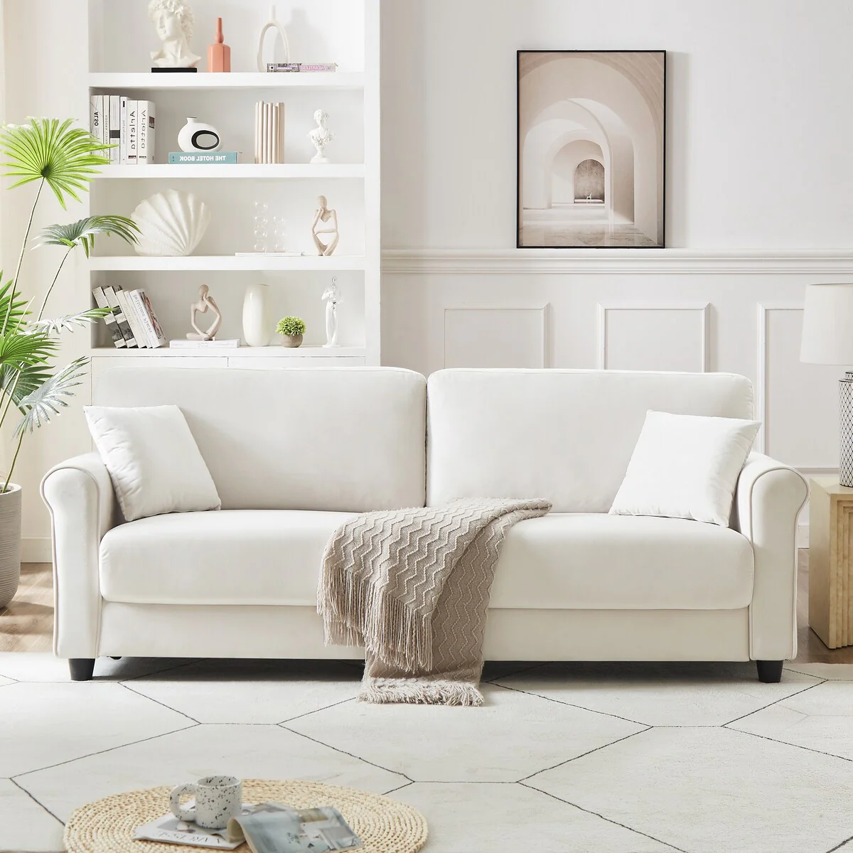 Classic Velvet Sofa Couch with Hardwood Frame, Upholstered Couch, Rounded Arms