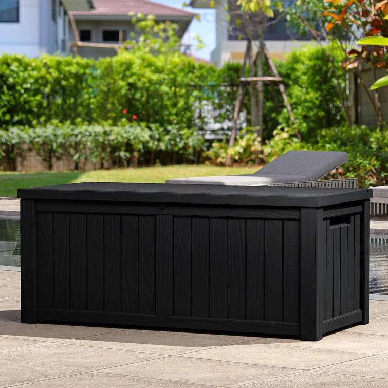 Quartey 120 Gallons Resin Deck Box with Soft Close Mechanism
