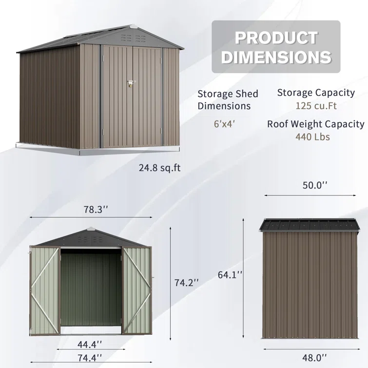 Outdoor 6 ft. W x 4 ft. D Metal Storage Shed