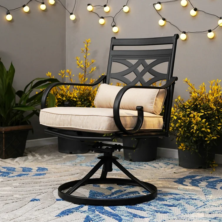 Alyah 4 - Person Rectangular Outdoor Dining Set with Swivel Dining Chairs, Cushions & Pillows