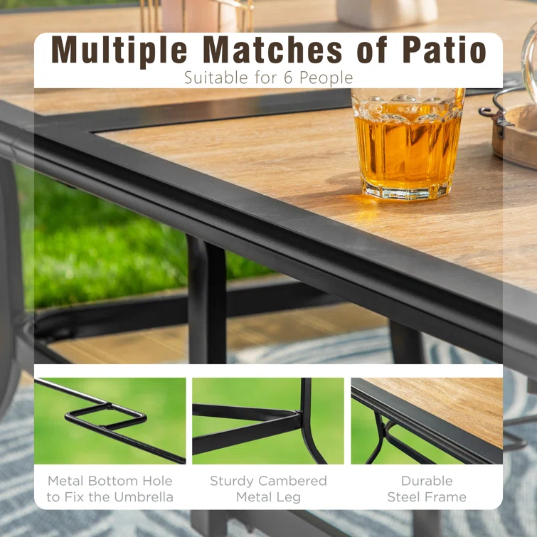 Alyah 6 - Person Rectangular Outdoor Dining Set with Cushions