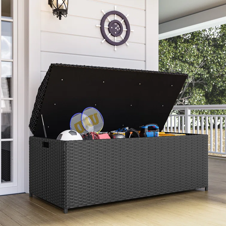 GUNJI 45.2'' W 65 Gallons Water Resistant Rattan Deck Box in Black
