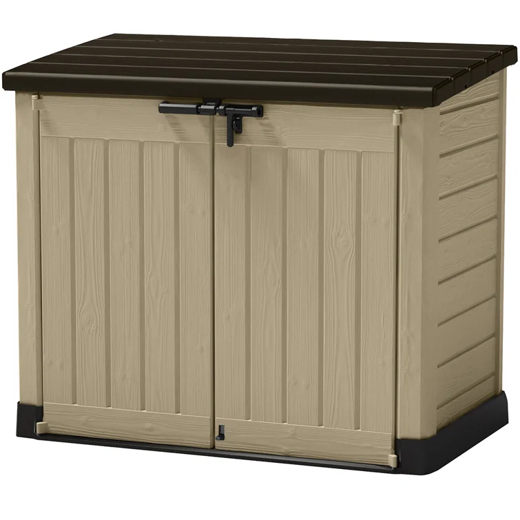 Keter Store It Out MAX 4.8x2.7 ft. Durable Resin Outdoor Storage Shed With Floor and Double Doors for Garden Patio Furniture and Tools, Brown