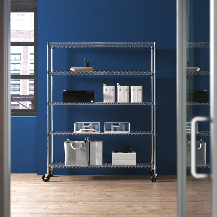 Aimee 60'' W Steel Height -Adjustable Shelving Unit with Wheels